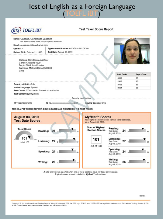 toefl ibt certificate